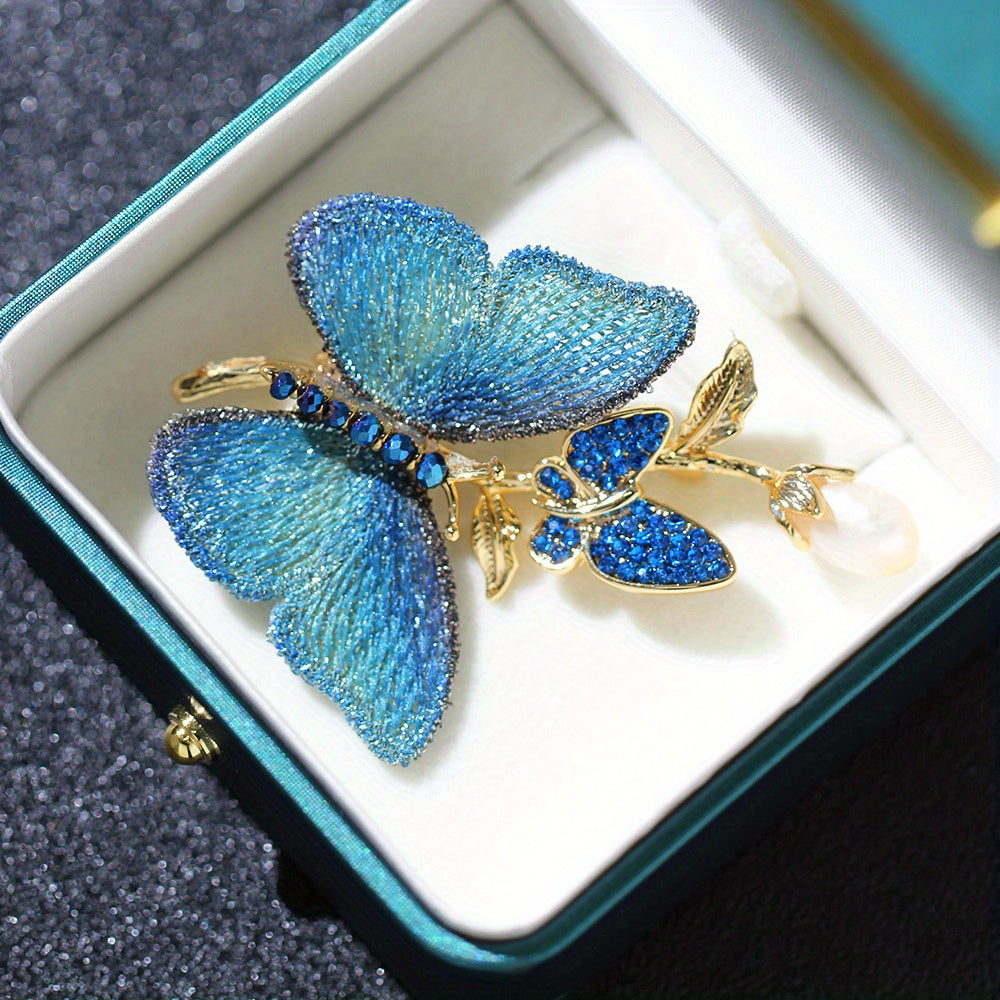 Elegant Butterfly Brooch with Embroidery and Rhinestones for Women