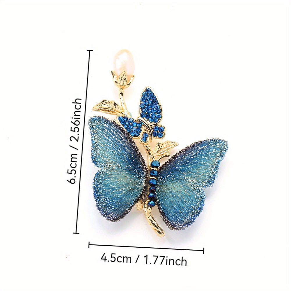 Elegant Butterfly Brooch with Embroidery and Rhinestones for Women