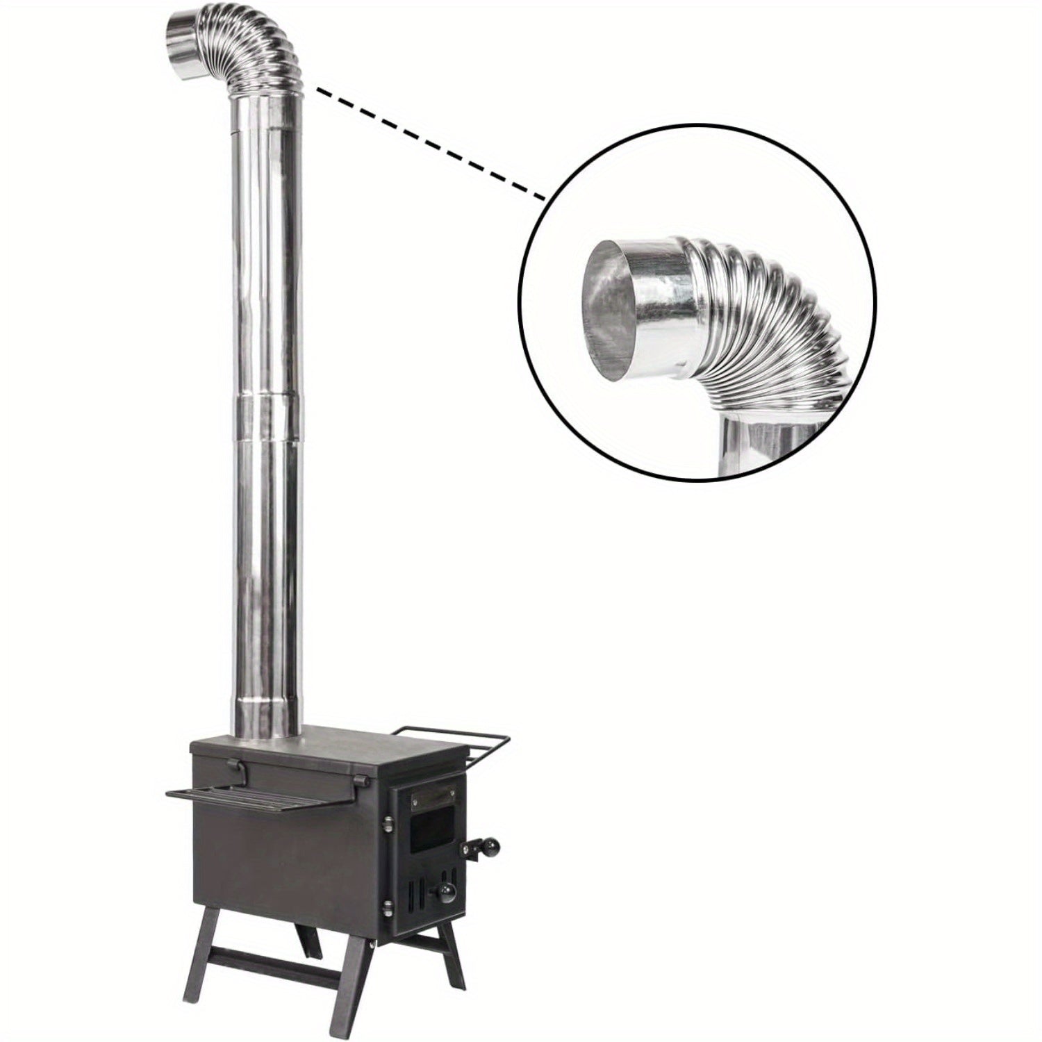 Stainless Steel Wood Stove Pipe Elbow Extension 3.5-Inch 90 Degree Chimney Connector 2-Pack