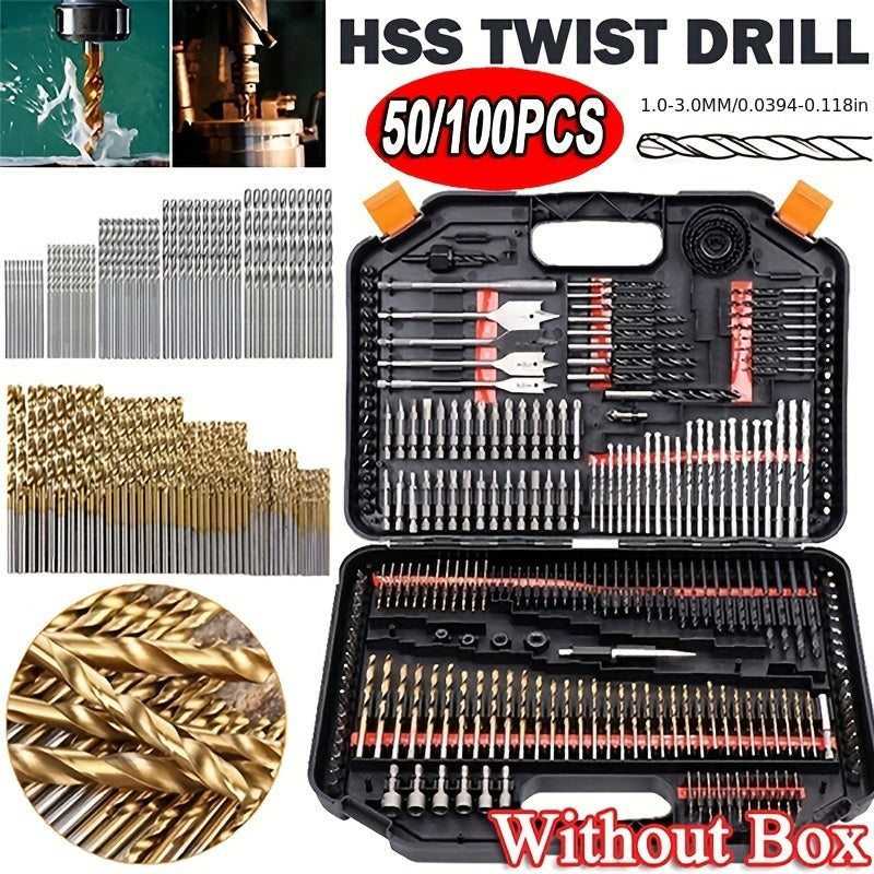 Value Pack of 50/100 Titanium Coated HSS Drill Bits for Power Tools
