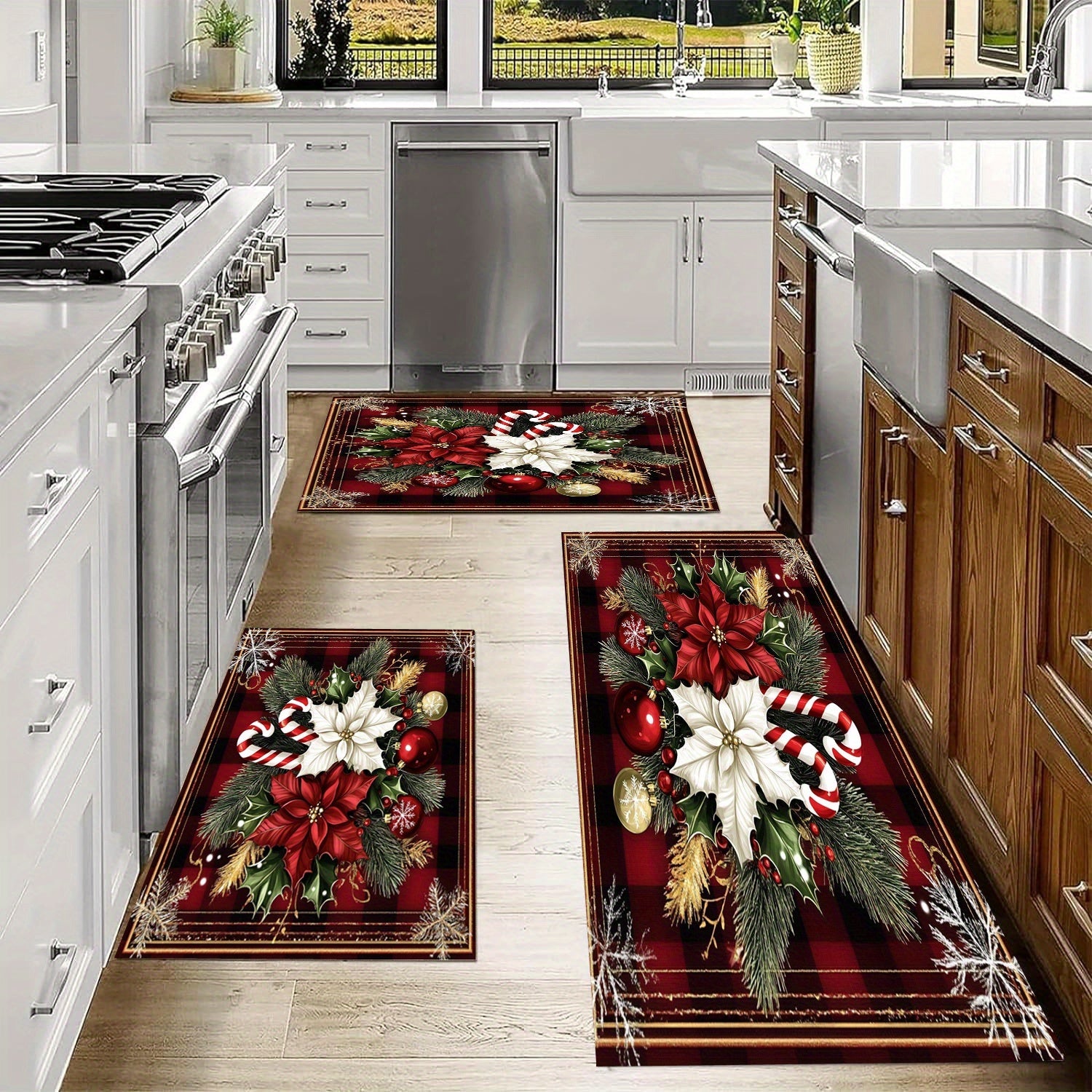 3D bosma kirish mato qizil va oq gulli, sirpanishga qarshi, yashash xonasi, yotoqxona, balkon uchun pol gilami