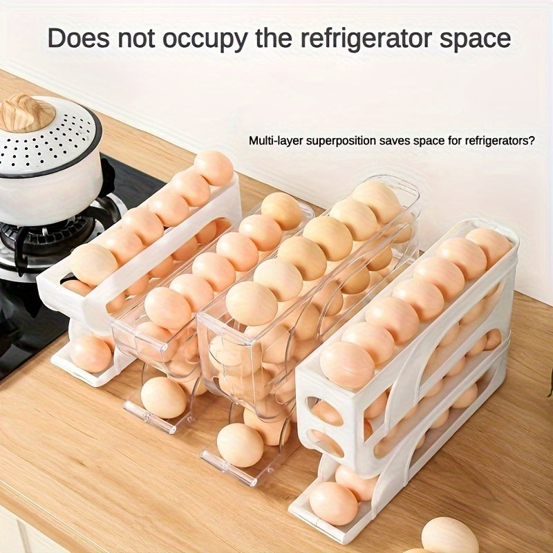 3-Tier Automatic Egg Holder for Fridge Transparent Plastic with Sliding Dispenser