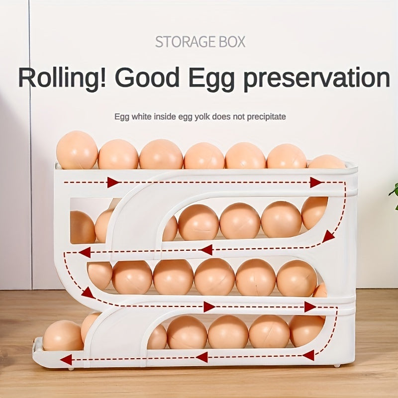 3-Tier Automatic Egg Holder for Fridge Transparent Plastic with Sliding Dispenser