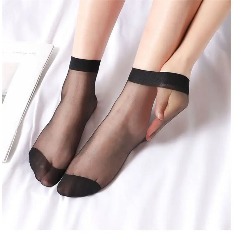 Women's Summer Nylon Socks 10 Pairs Short Ankle Mesh Elastic Crystal