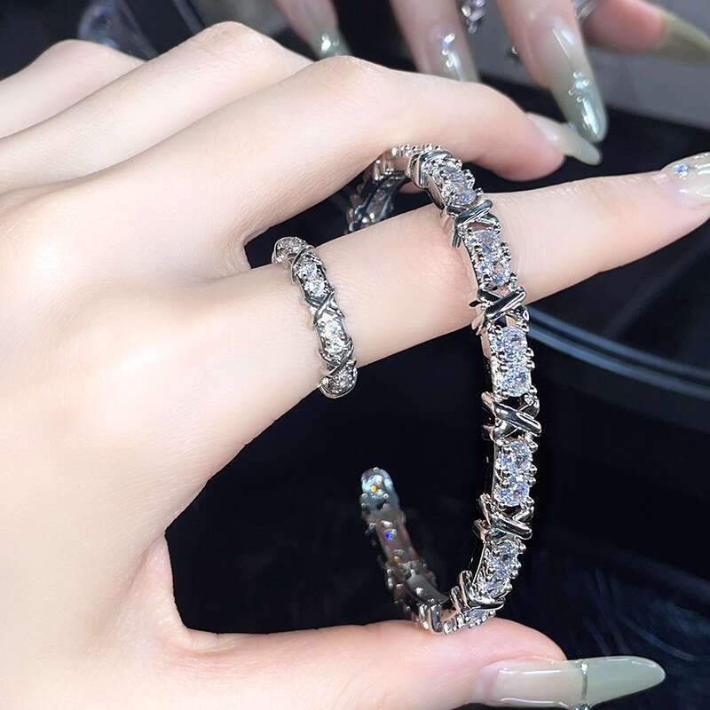 Unisex Moissanite Twist Cuff Bracelet Silver Adjustable Wedding Engagement Jewelry