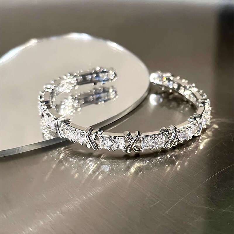 Unisex Moissanite Twist Cuff Bracelet Silver Adjustable Wedding Engagement Jewelry