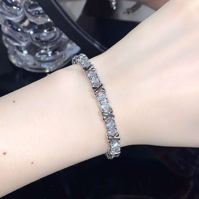 Unisex Moissanite Twist Cuff Bracelet Silver Adjustable Wedding Engagement Jewelry