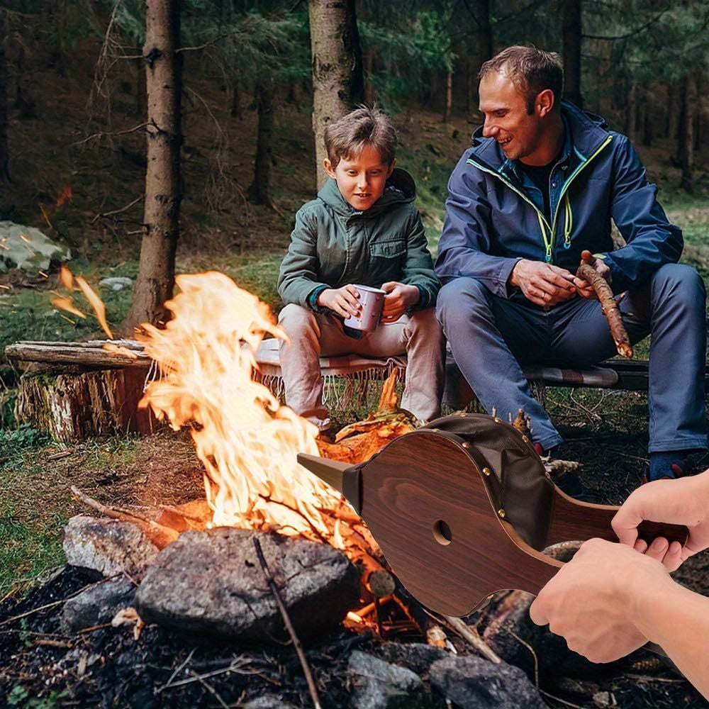 Brown Wooden Fireplace Bellows Air Blower for Camping BBQ Grill and Home Heating