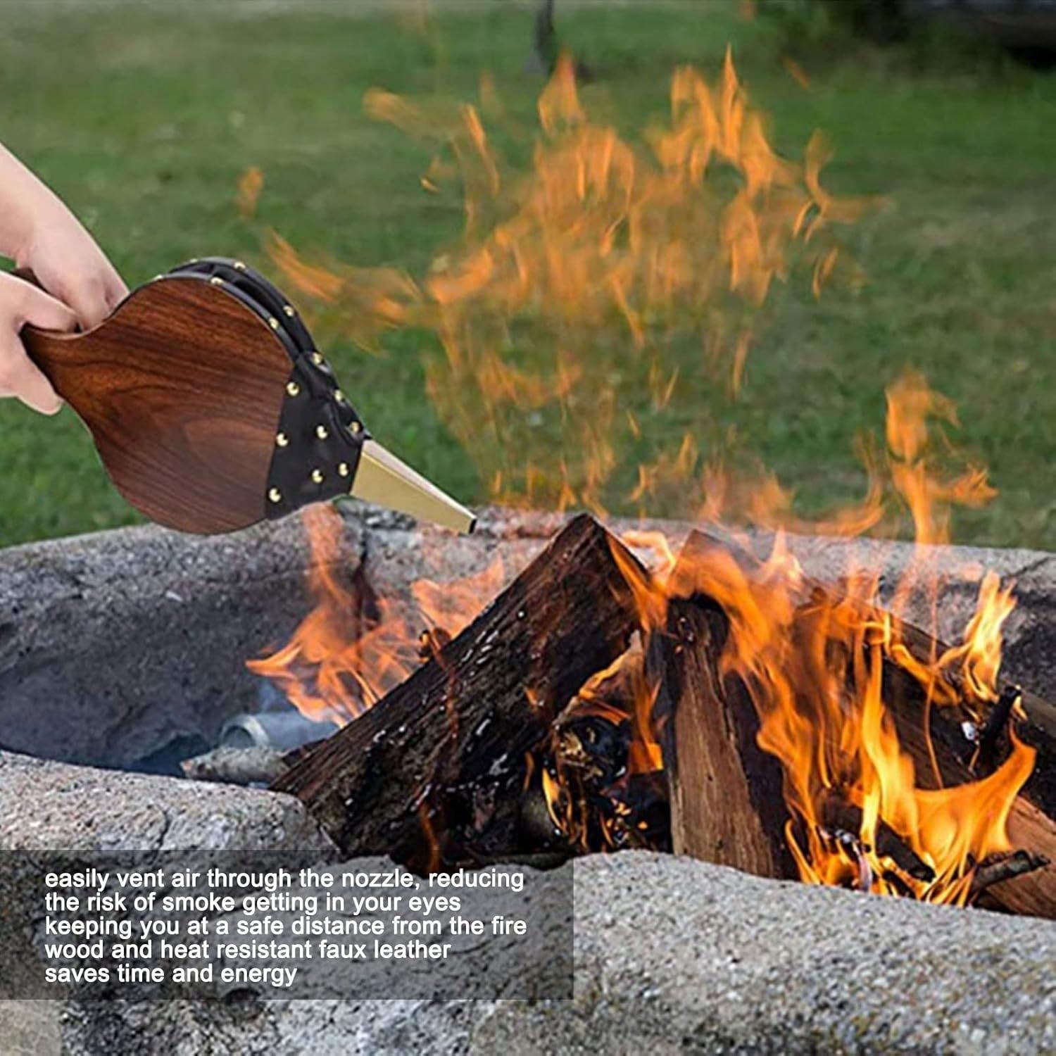 Brown Wooden Fireplace Bellows Air Blower for Camping BBQ Grill and Home Heating