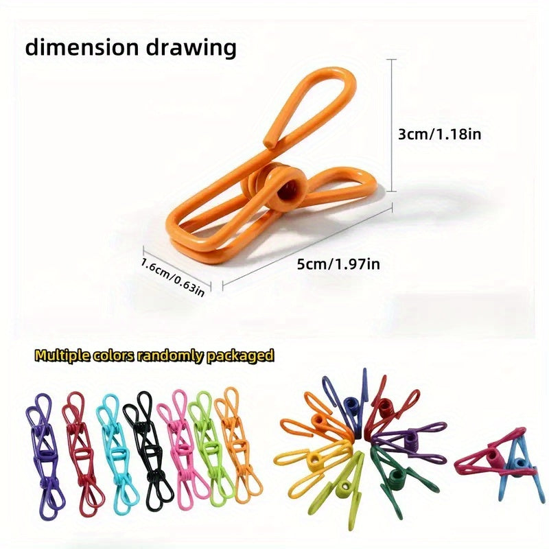 Set of 10 Metal Clothespins in Assorted Colors with Anti-Slip Grip for Laundry and Home Organization