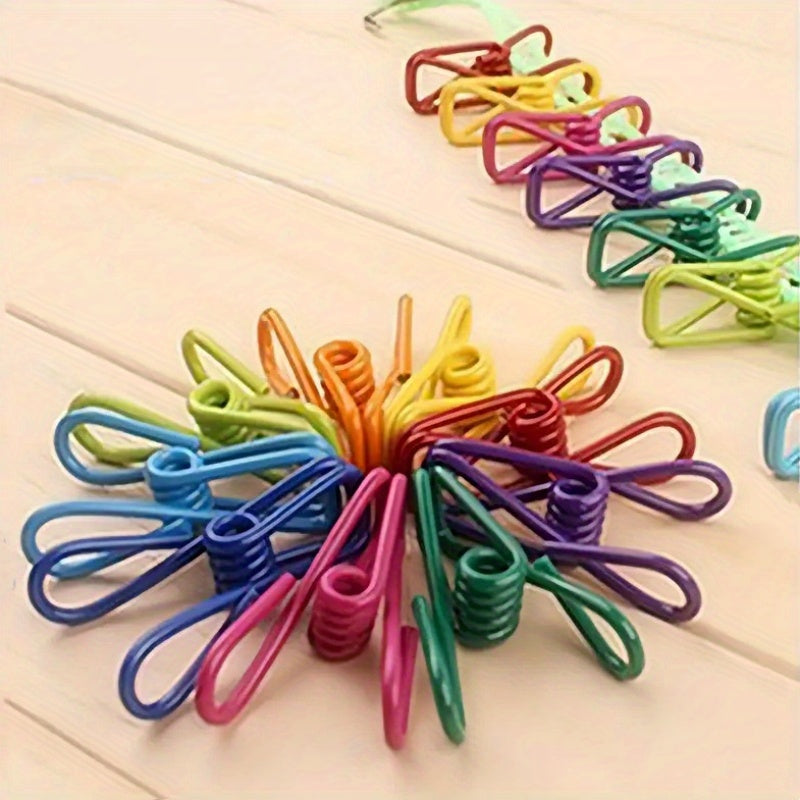 Set of 10 Metal Clothespins in Assorted Colors with Anti-Slip Grip for Laundry and Home Organization