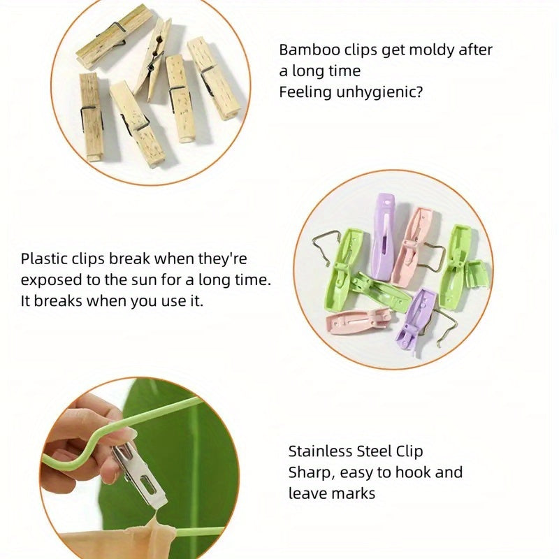 Set of 10 Metal Clothespins in Assorted Colors with Anti-Slip Grip for Laundry and Home Organization