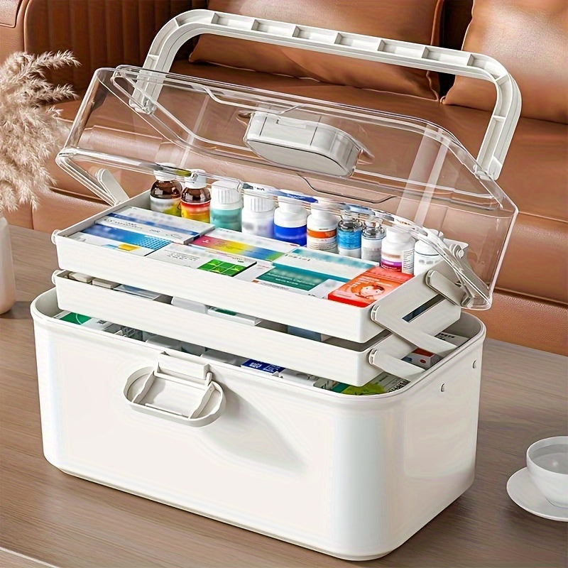 Large Waterproof Multi-Layer First Aid Kit for Home Dorm White Plastic