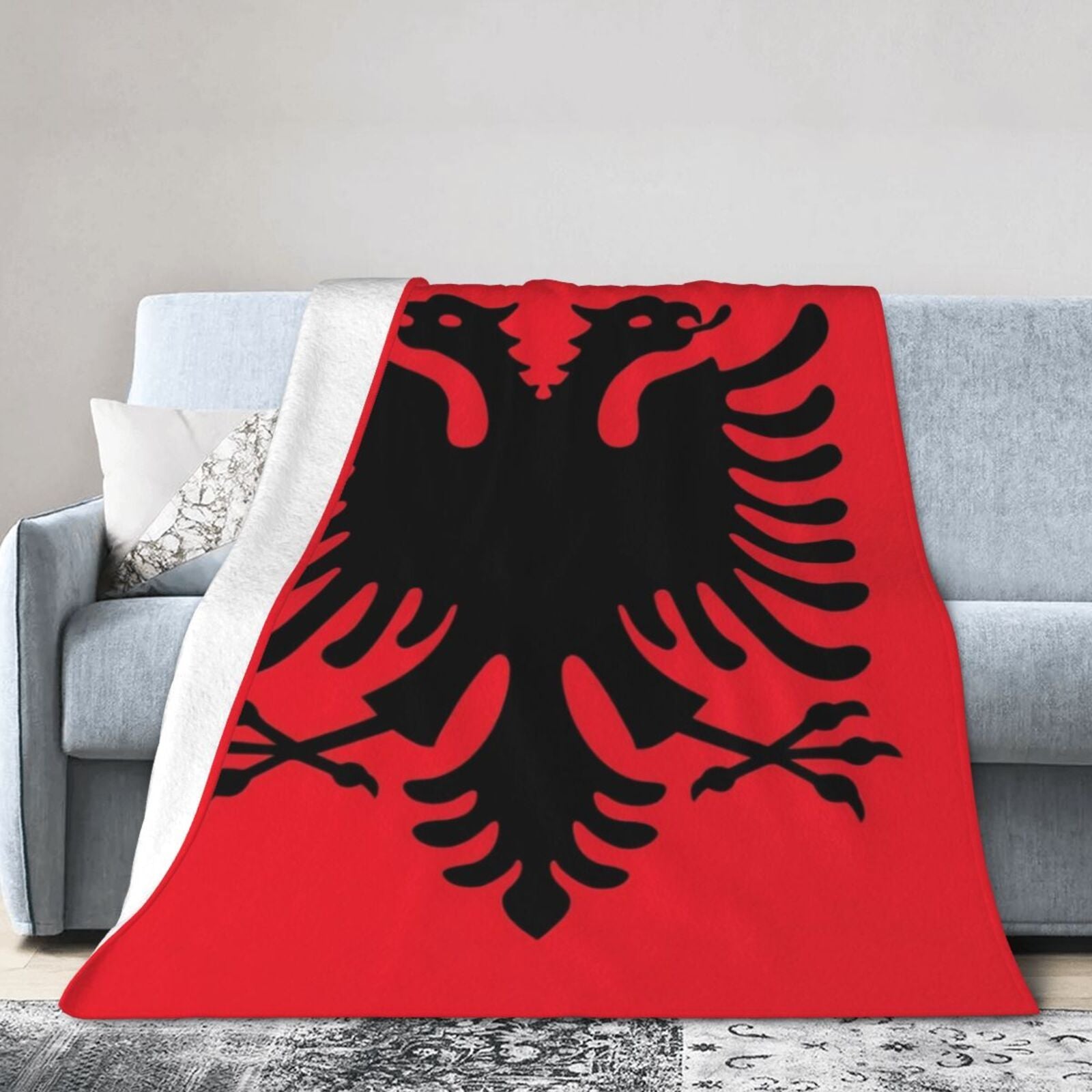 Albanian Flag Flannel Throw Blanket for Couch Bed Car Camping All-Season Gift