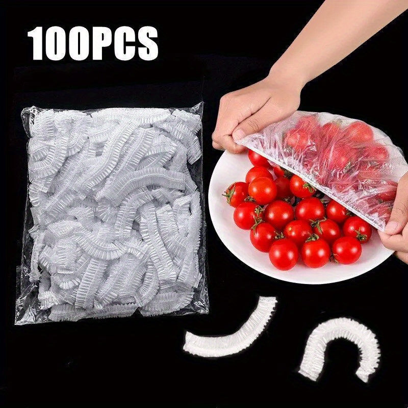 Set of 100 Reusable Elastic Food Covers Stretchable Plastic Wrap for Freshness