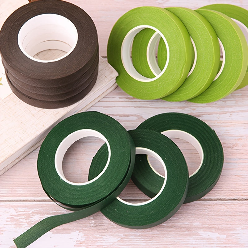 Floral Tape 5-Pack Green and Brown Paper for Bouquets and Crafts 1.27cm x 27.43m