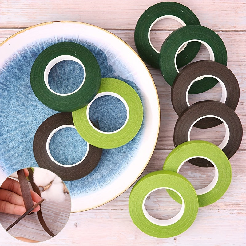 Floral Tape 5-Pack Green and Brown Paper for Bouquets and Crafts 1.27cm x 27.43m