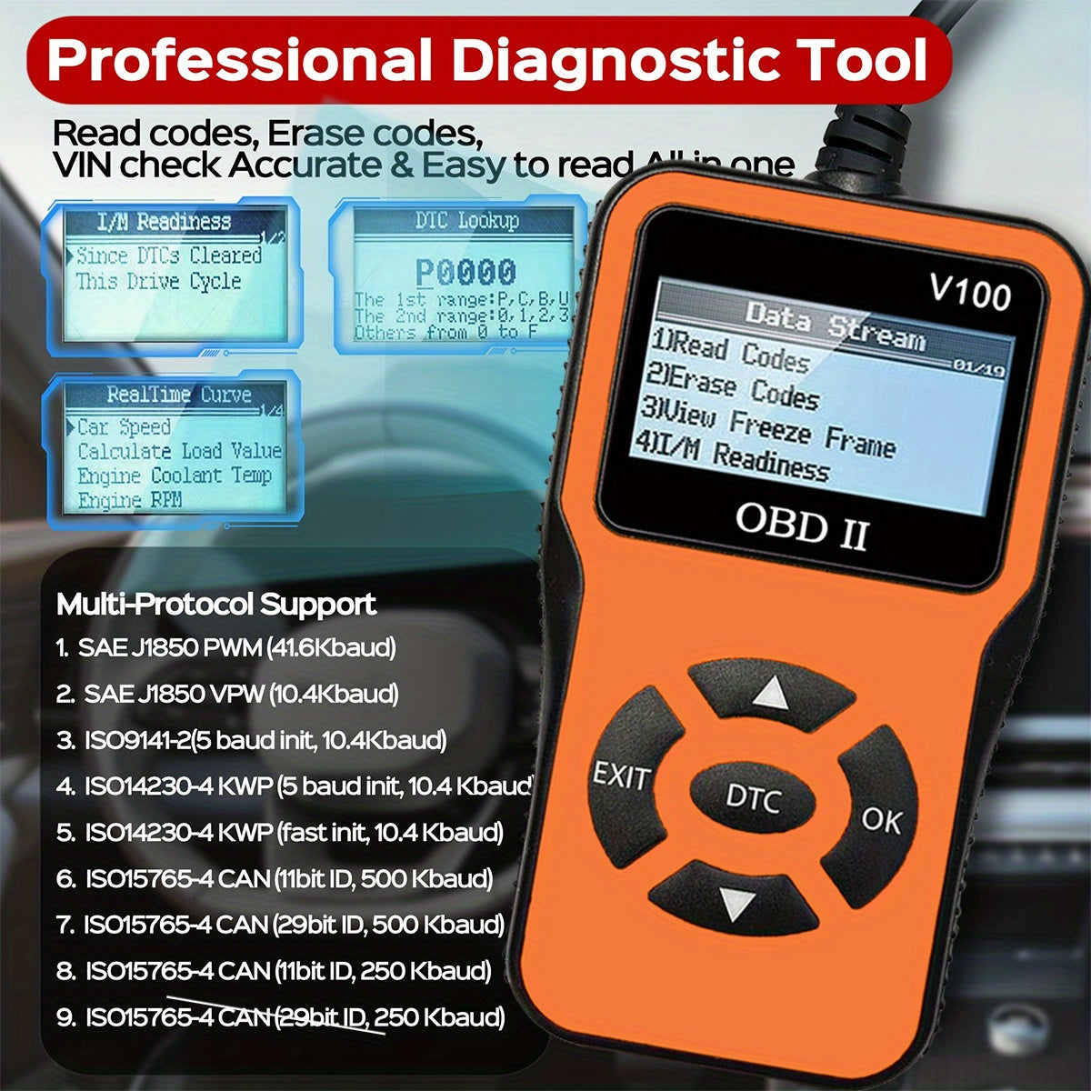 OBD2 Diagnostic Scanner Tool Car Engine Fault Code Reader Battery Tester