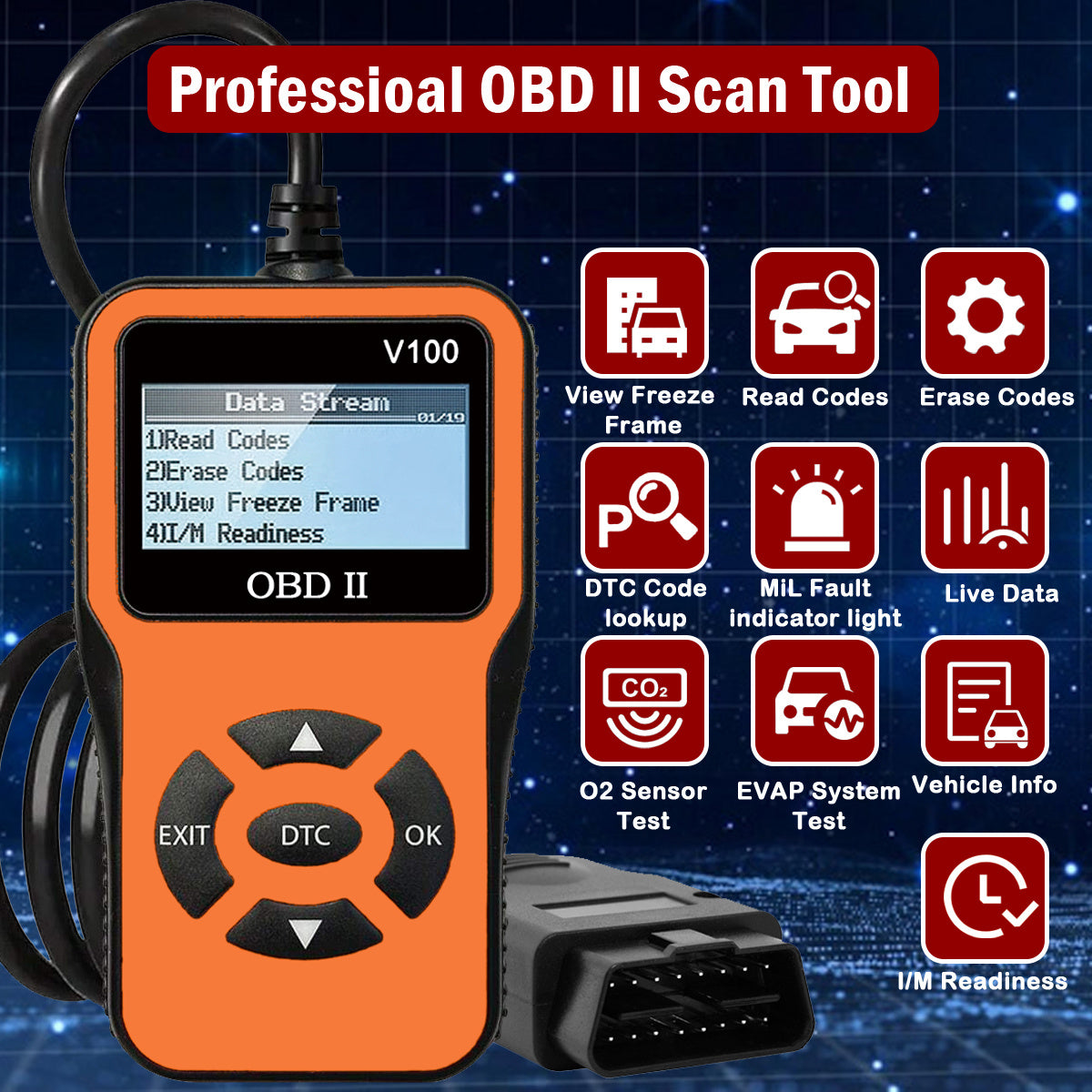 OBD2 Diagnostic Scanner Tool Car Engine Fault Code Reader Battery Tester