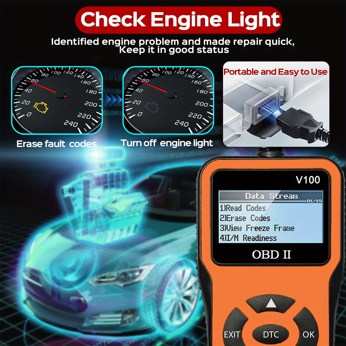 OBD2 Diagnostic Scanner Tool Car Engine Fault Code Reader Battery Tester