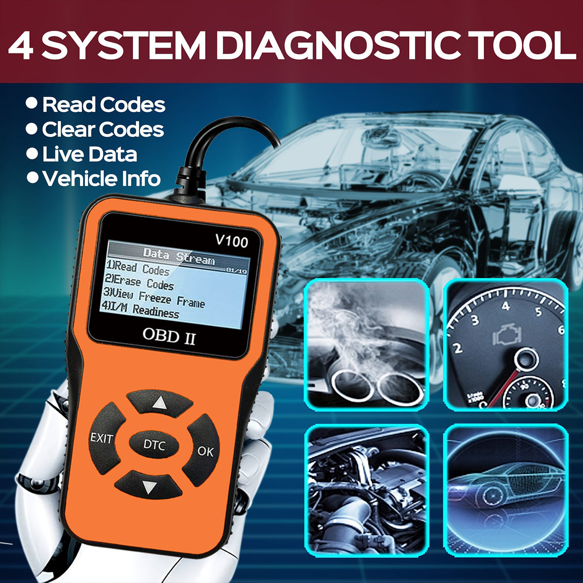 OBD2 Diagnostic Scanner Tool Car Engine Fault Code Reader Battery Tester
