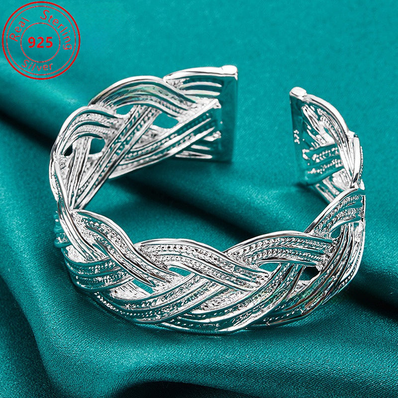S925 Sterling Silver To'qilgan Moslashuvchan Bilaguzuk - Zamonaviy, Chic va Murakkab Uslub - Kundalik Kiymak, Bayramlar, Maxsus Tadbirlar Uchun Ideal - Glamurli Zargarlikni Qadrlaydigan Ayollar Uchun Mukammal Sovg'a