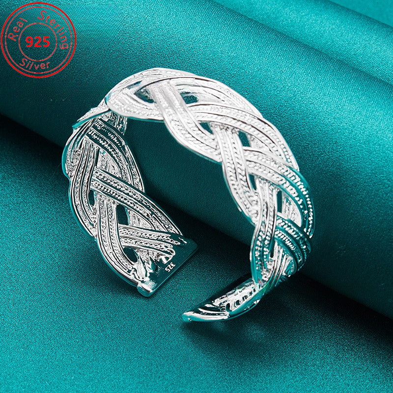 Sterling Silver Woven Bracelet Adjustable Jewelry for Women