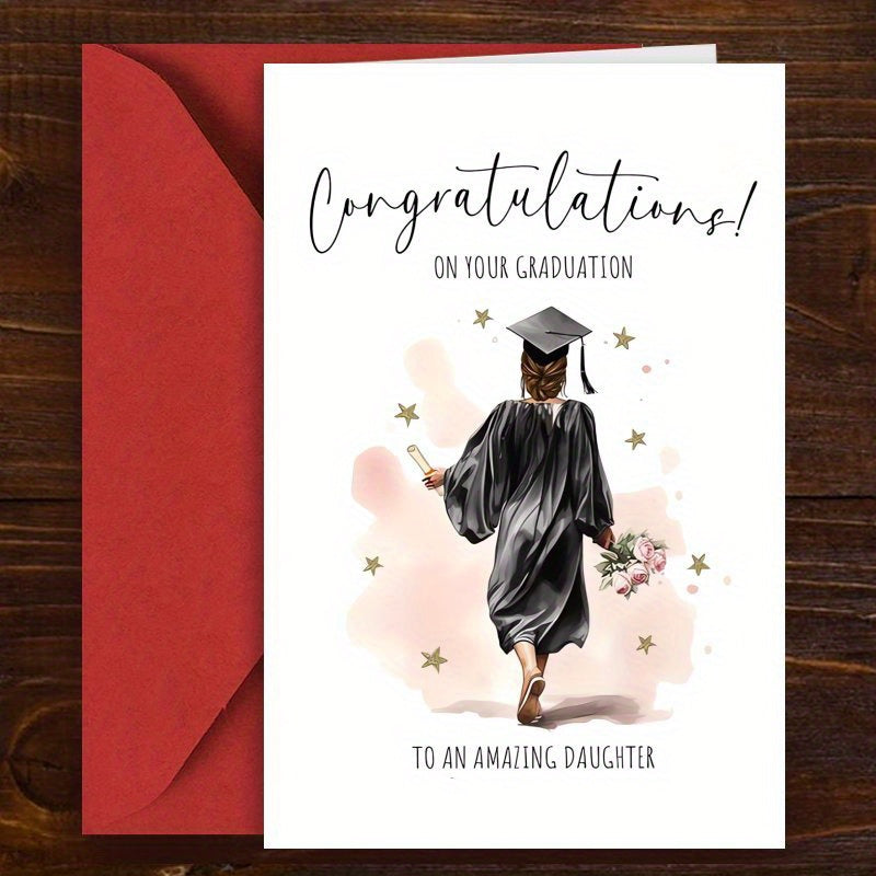 Qizning Bitiruv Tabriknomasi, Bitta Kartochka va Konvert, O'ziga Xos Tabriklash Bayrami Kartochkasi, Tug'ilgan kunlar, Rojdestvo yoki Maxsus Tadbirlar uchun Mukammal, Yuqori Sifatli Qog'ozdan Yasalgan, 14 yosh va undan katta yoshdagilar uchun Mos.