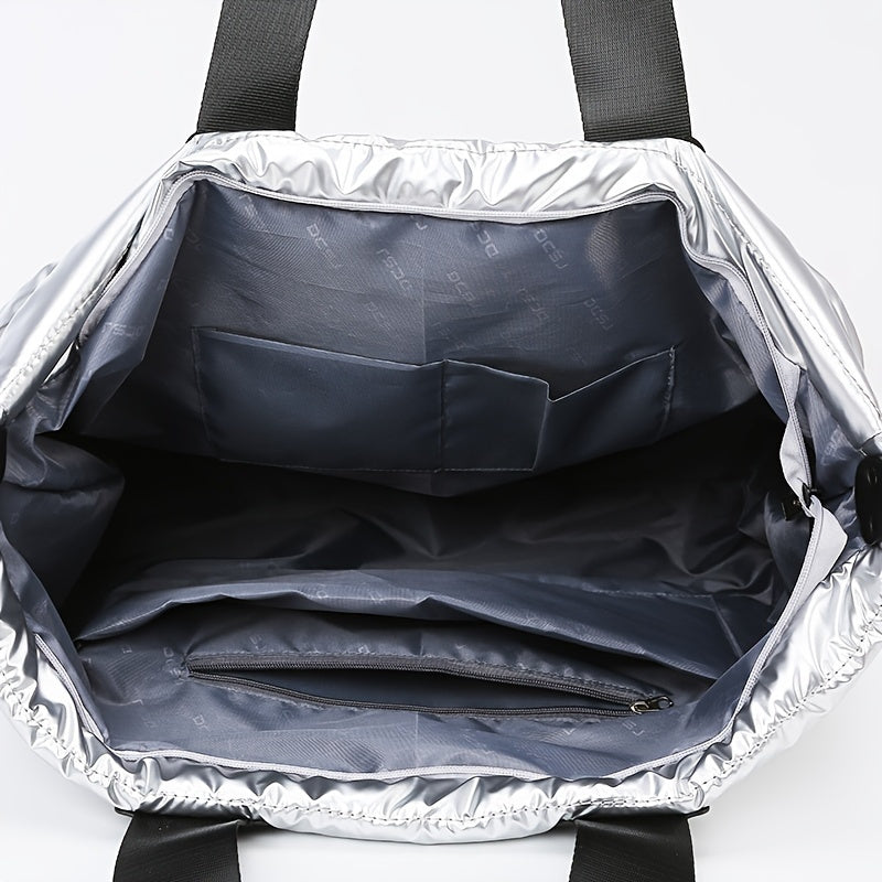 Down Quilted Travel Bags with Zipper, Lightweight Sports and Fitness Duffel Bags in Black White Blue