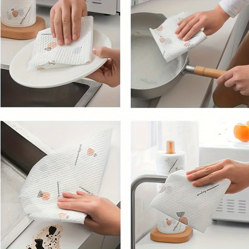 Modern Cartoon Microfiber Cleaning Cloth Roll 50/100 Sheets Reusable Washable Non-Stick Oil Absorbent Kitchen Towel