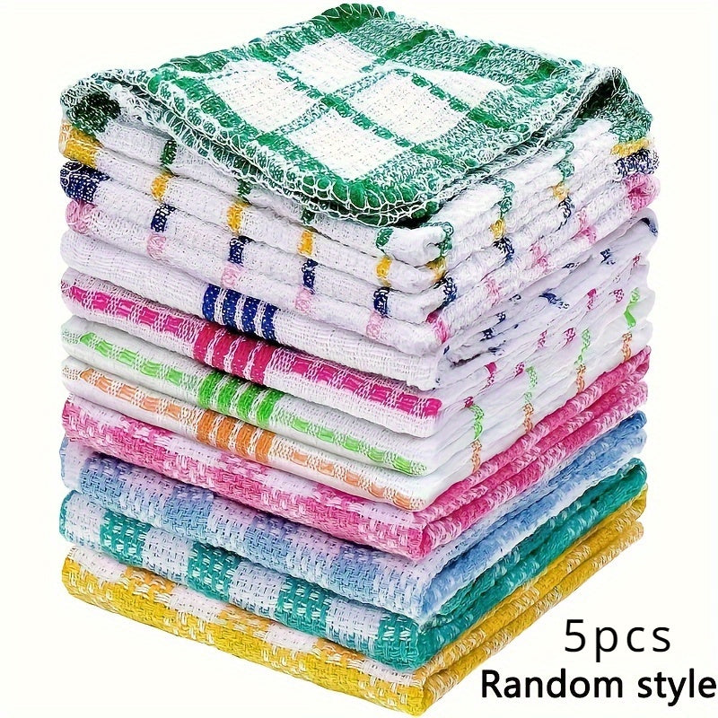 Set of 5 Waffle Weave Kitchen Dish Towels Absorbent Quick-Dry Polyester Cloths