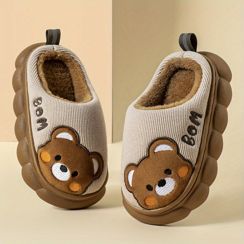 Children's Indoor Slippers Boys Velvet Cartoon Furry Slip-On Warm Winter Shoes
