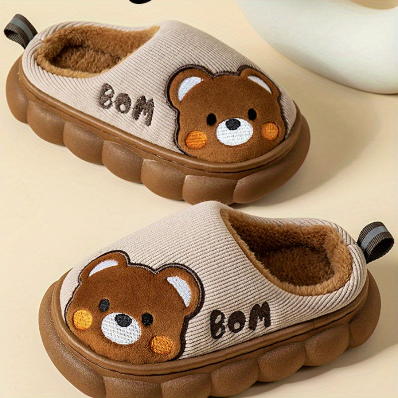 Children's Indoor Slippers Boys Velvet Cartoon Furry Slip-On Warm Winter Shoes