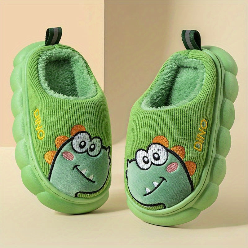 Children's Indoor Slippers Boys Velvet Cartoon Furry Slip-On Warm Winter Shoes
