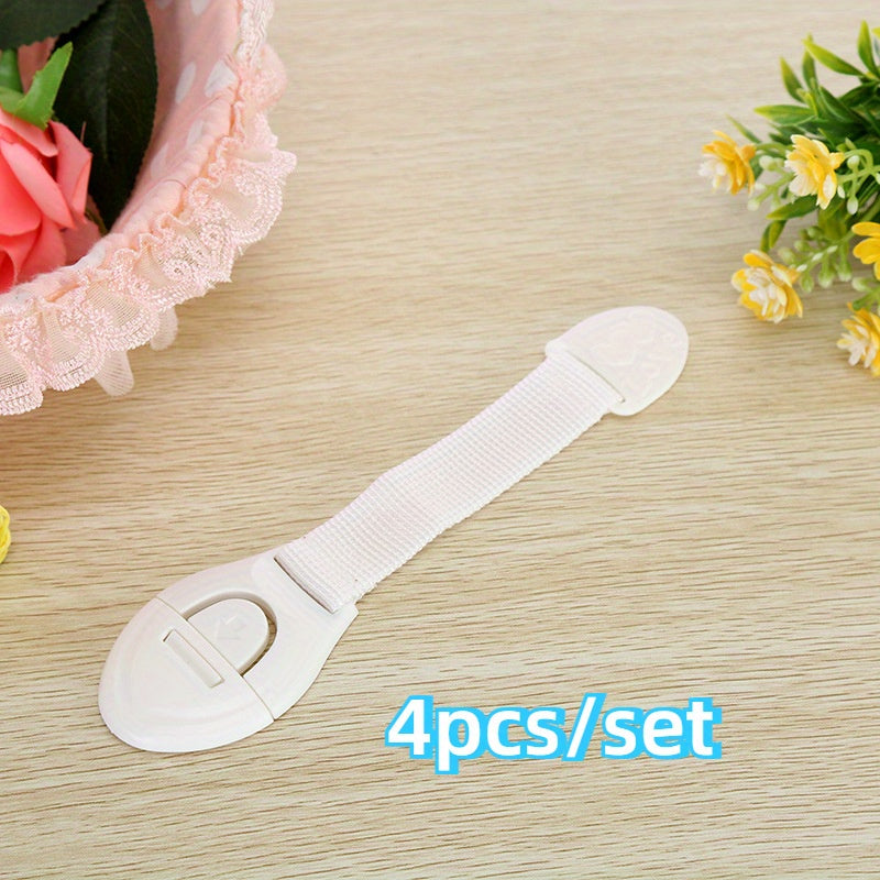 4-Pack Adjustable Magnetic Cabinet Locks for Child Safety Black White Plastic