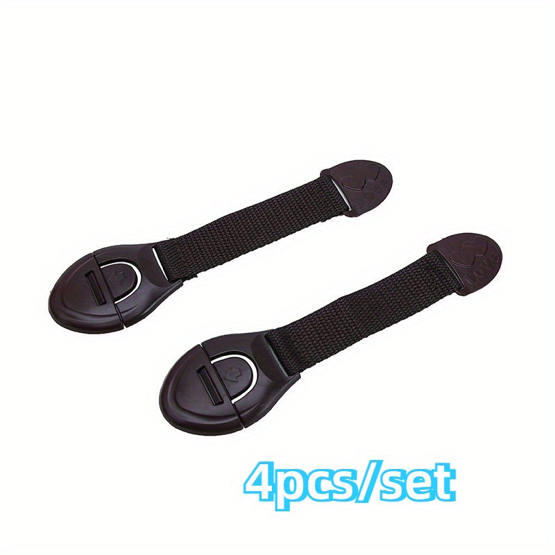 4-Pack Adjustable Magnetic Cabinet Locks for Child Safety Black White Plastic