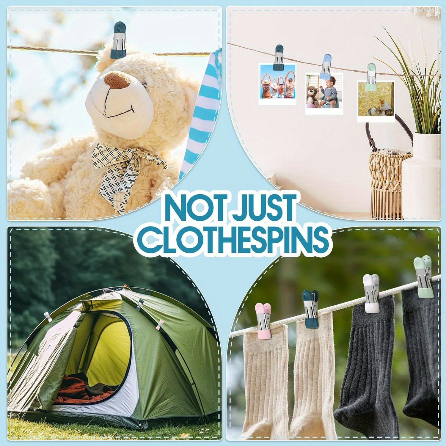 Paquete de 10 pinzas de ropa de metal de uso pesado de 5.51 cm con agarres de goma para lavandería y sellado de alimentos