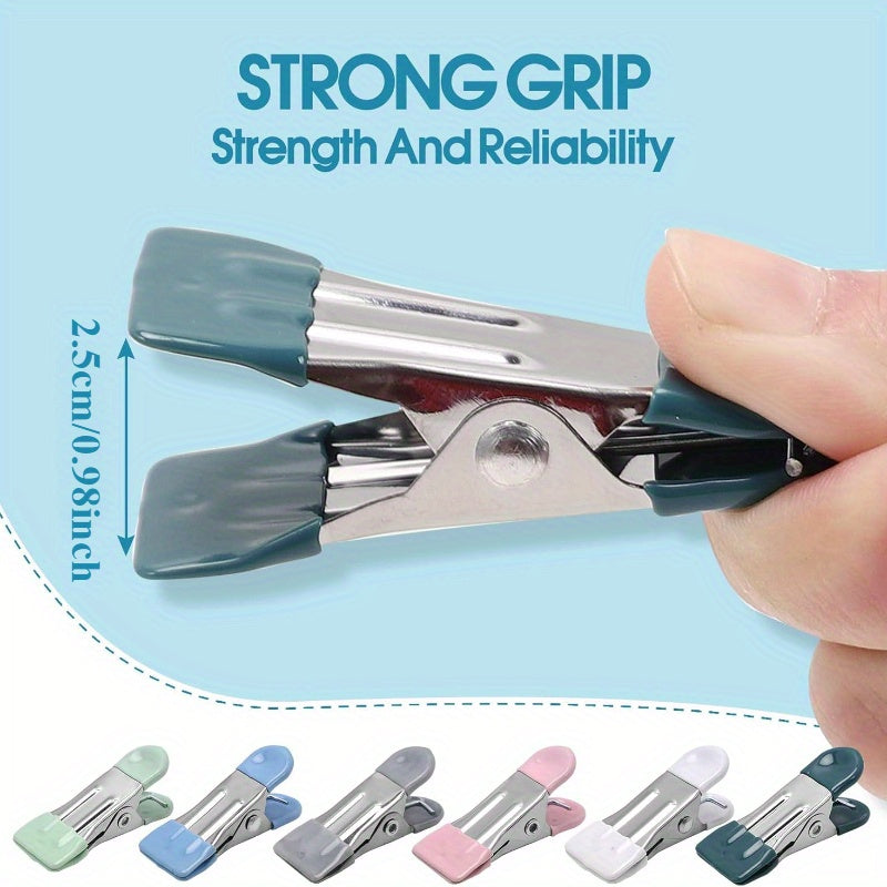 Paquete de 10 pinzas de ropa de metal de uso pesado de 5.51 cm con agarres de goma para lavandería y sellado de alimentos