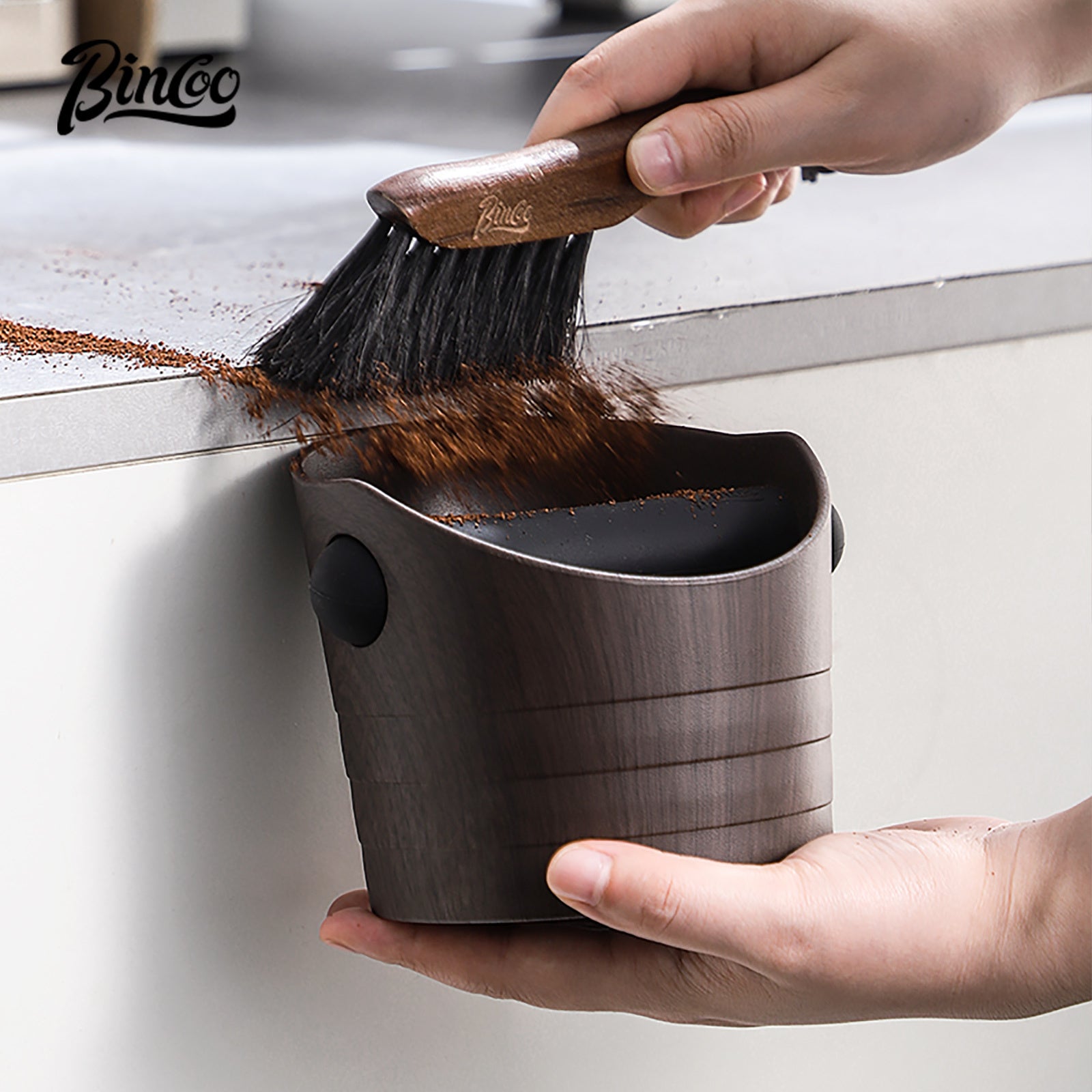 Wood Grain Coffee Sludge Bucket ABS Material Household Waste Container