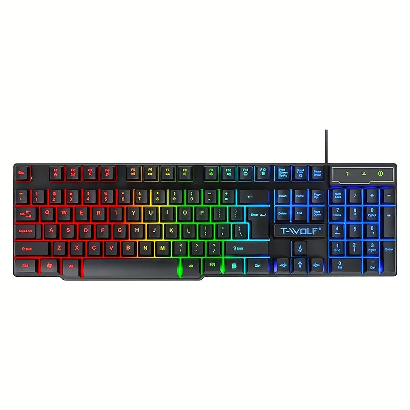 Teclado mecánico para juegos con cable, retroiluminado, ergonómico, negro, con LED para oficina y juegos