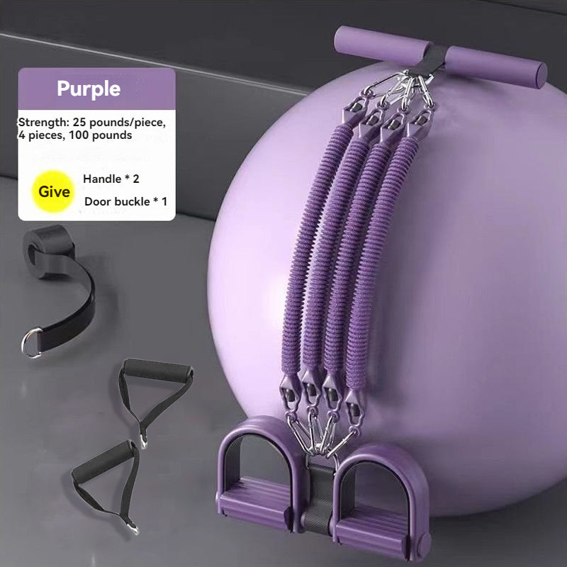 Эспандер с 4 прядями для тренировки ног и пресса, резиновый плетеный дизайн, черный и фиолетовый, несколько уровней сопротивления