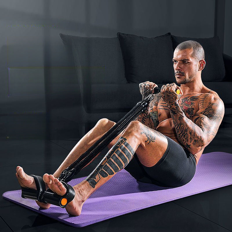 Эспандер с 4 прядями для тренировки ног и пресса, резиновый плетеный дизайн, черный и фиолетовый, несколько уровней сопротивления