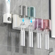 Wall Mounted Plastic Toothbrush and Toothpaste Holder with Suction Cups Bathroom Organizer for Family Dental Hygiene