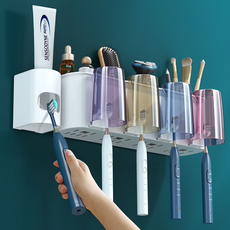 Wall Mounted Plastic Toothbrush and Toothpaste Holder with Suction Cups Bathroom Organizer for Family Dental Hygiene