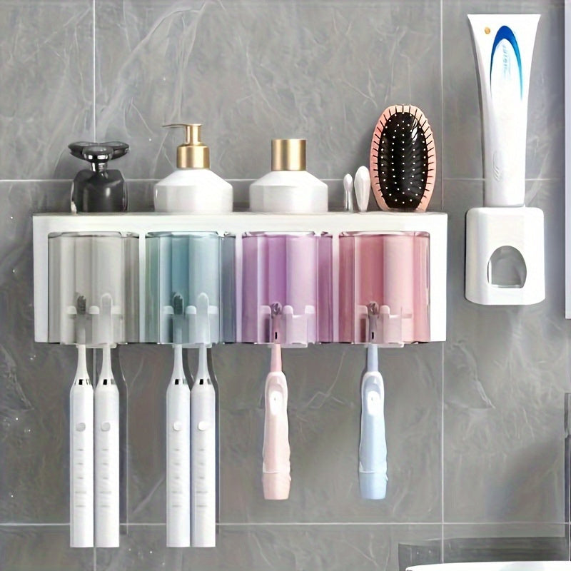 Wall Mounted Plastic Toothbrush and Toothpaste Holder with Suction Cups Bathroom Organizer for Family Dental Hygiene