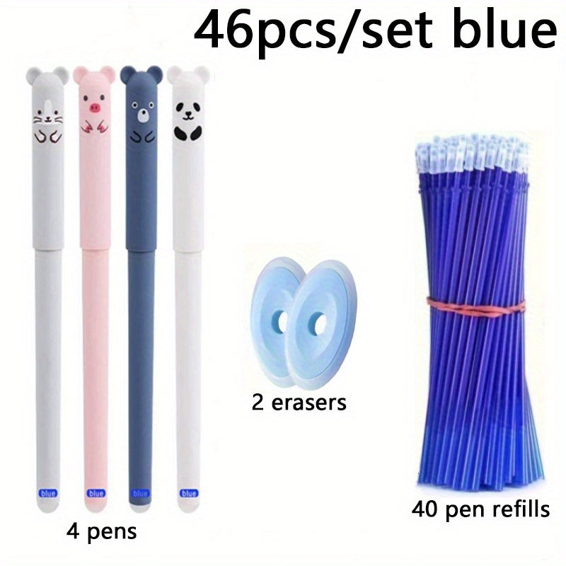 46-Piece Animal Erasable Gel Pen Set with Refill Cartridges and Washable Handles