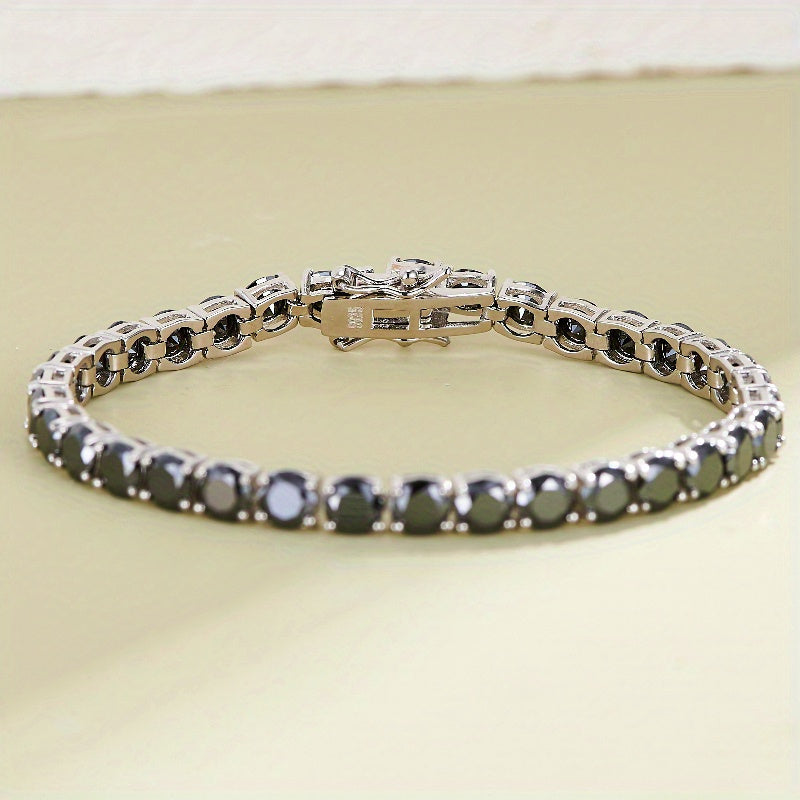 Silver Tennis Bracelet with Black Moissanite 0.1/0.5ct Round Cut 18K Gold Plated