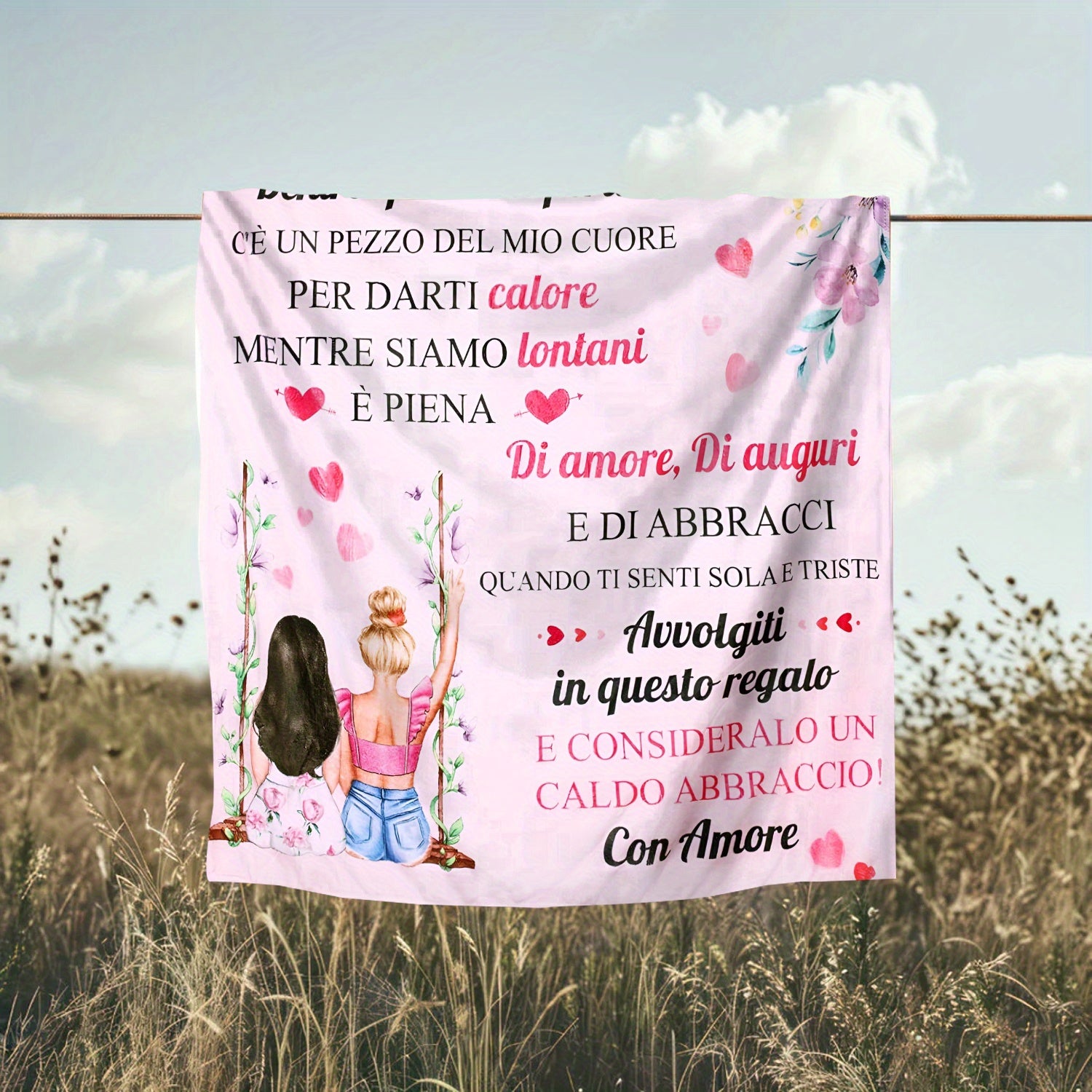 Shaxsiylashtirilgan Amica xabari bilan gullar bilan bezatilgan yostiqcha, polyester flanel, lodge uslubi, barcha mavsum uchun to'qilgan sovg'a