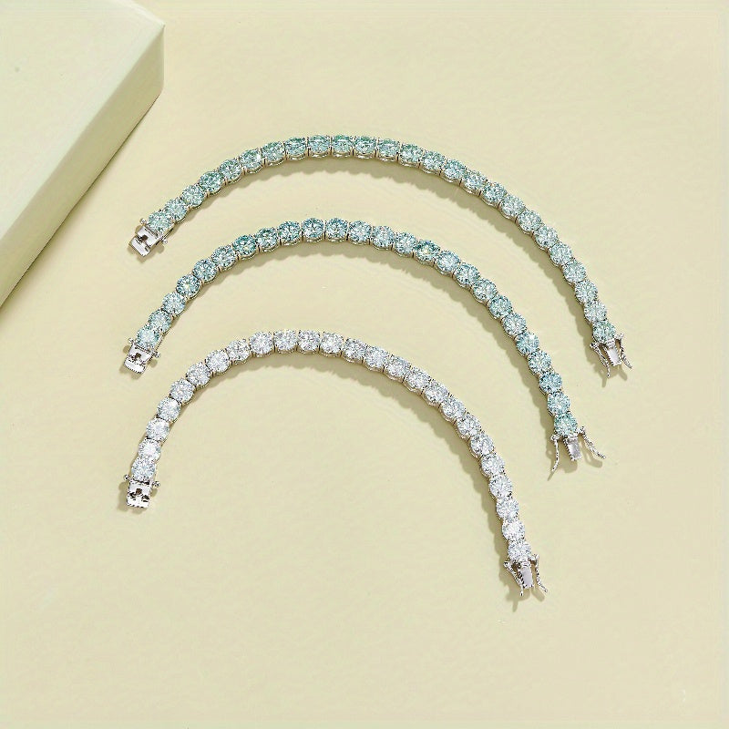 Sterling Silver Moissanite Tennis Bracelet 1ct Round Cut Gold Plated Elegant Jewelry