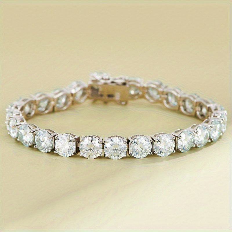 Sterling Silver Moissanite Tennis Bracelet 1ct Round Cut Gold Plated Elegant Jewelry